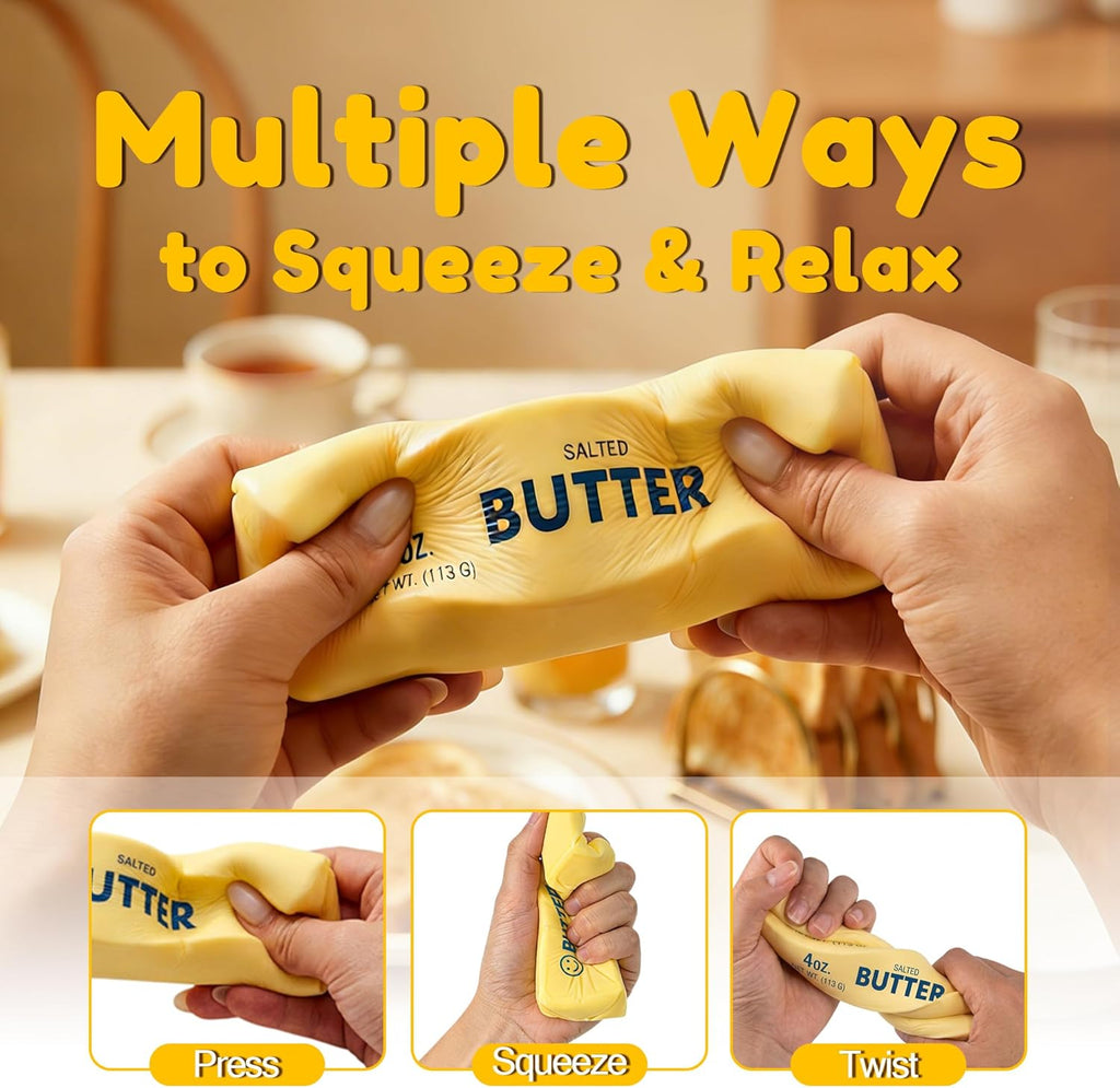 2 PCS Slow Rising Butter Squishy Toys, Soft Squeeze Stress Relief for Office and Home, Sensory Fidget for Anxiety Relief and Focus, Yellow