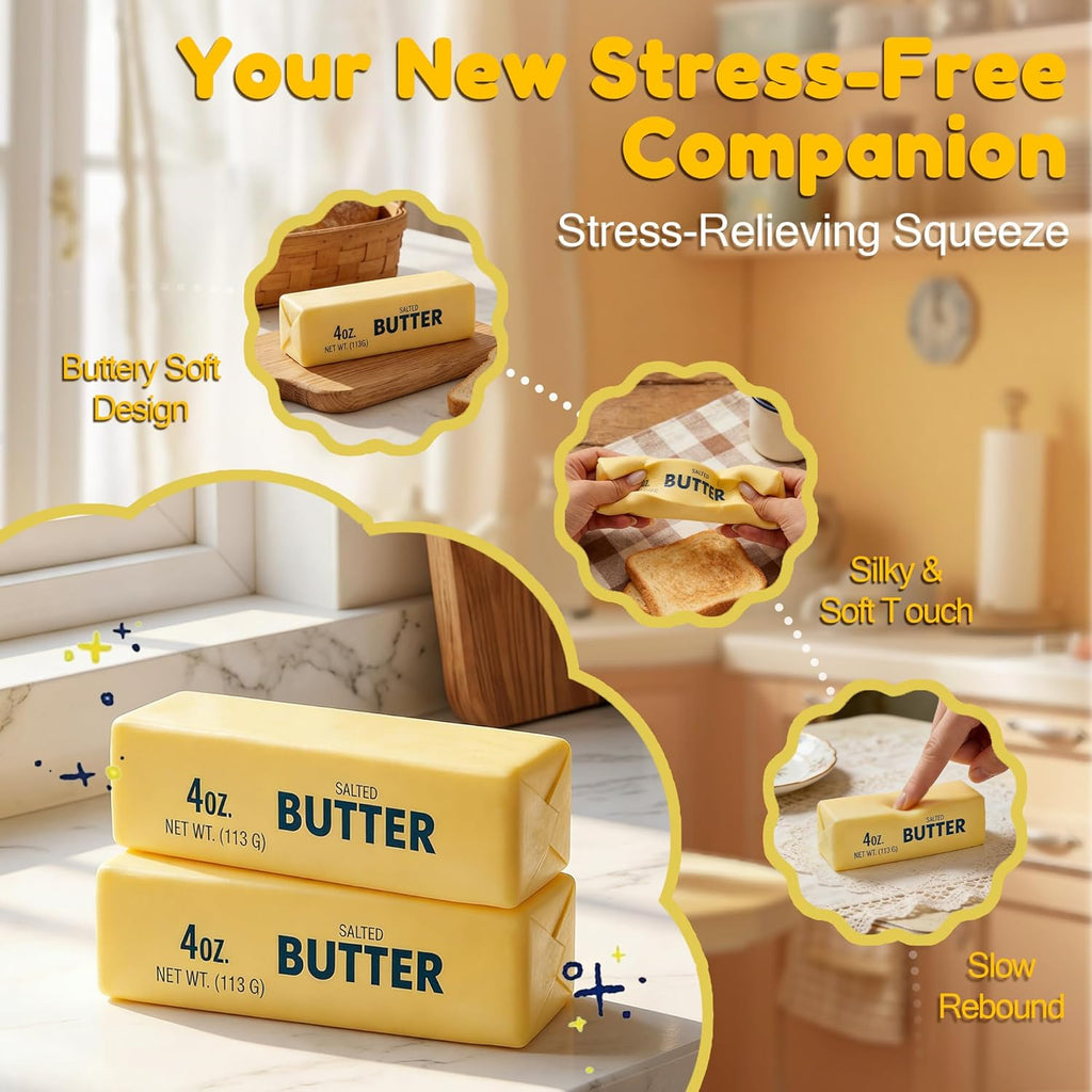 2 PCS Slow Rising Butter Squishy Toys, Soft Squeeze Stress Relief for Office and Home, Sensory Fidget for Anxiety Relief and Focus, Yellow