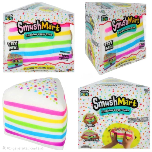 5" Viral Rainbow Layer Cake Squishy Toy - Smush Mart Giant Dessert Squishy - Soft Sensory Stress Relief Toy for Teens & Adults - Fun Novelty Gift for Birthdays & Holiday Festivals