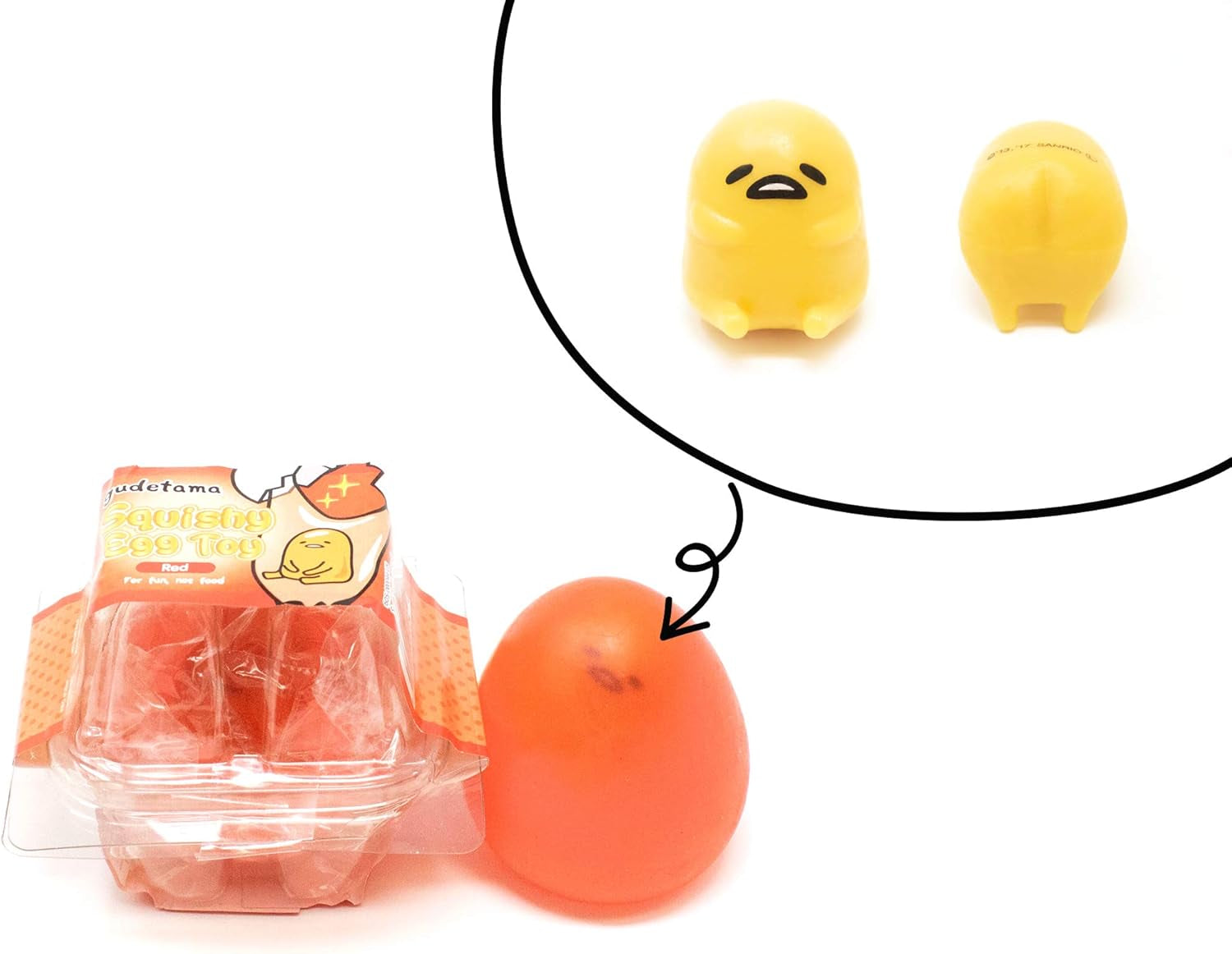 Gudetama Lazy Egg Yolk Cute Character in Sticky Stretchy Water Egg Squishy Toy (Red) Party Favors, Stress Balls, Birthday Gifts, Basket Fillers, Kawaii Squishies for Kids, Boys, Girls, Adults