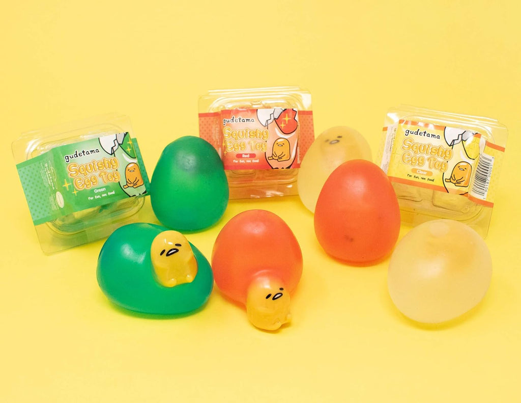 Gudetama Lazy Egg Yolk Cute Character in Sticky Stretchy Water Egg Squishy Toy (Red) Party Favors, Stress Balls, Birthday Gifts, Basket Fillers, Kawaii Squishies for Kids, Boys, Girls, Adults
